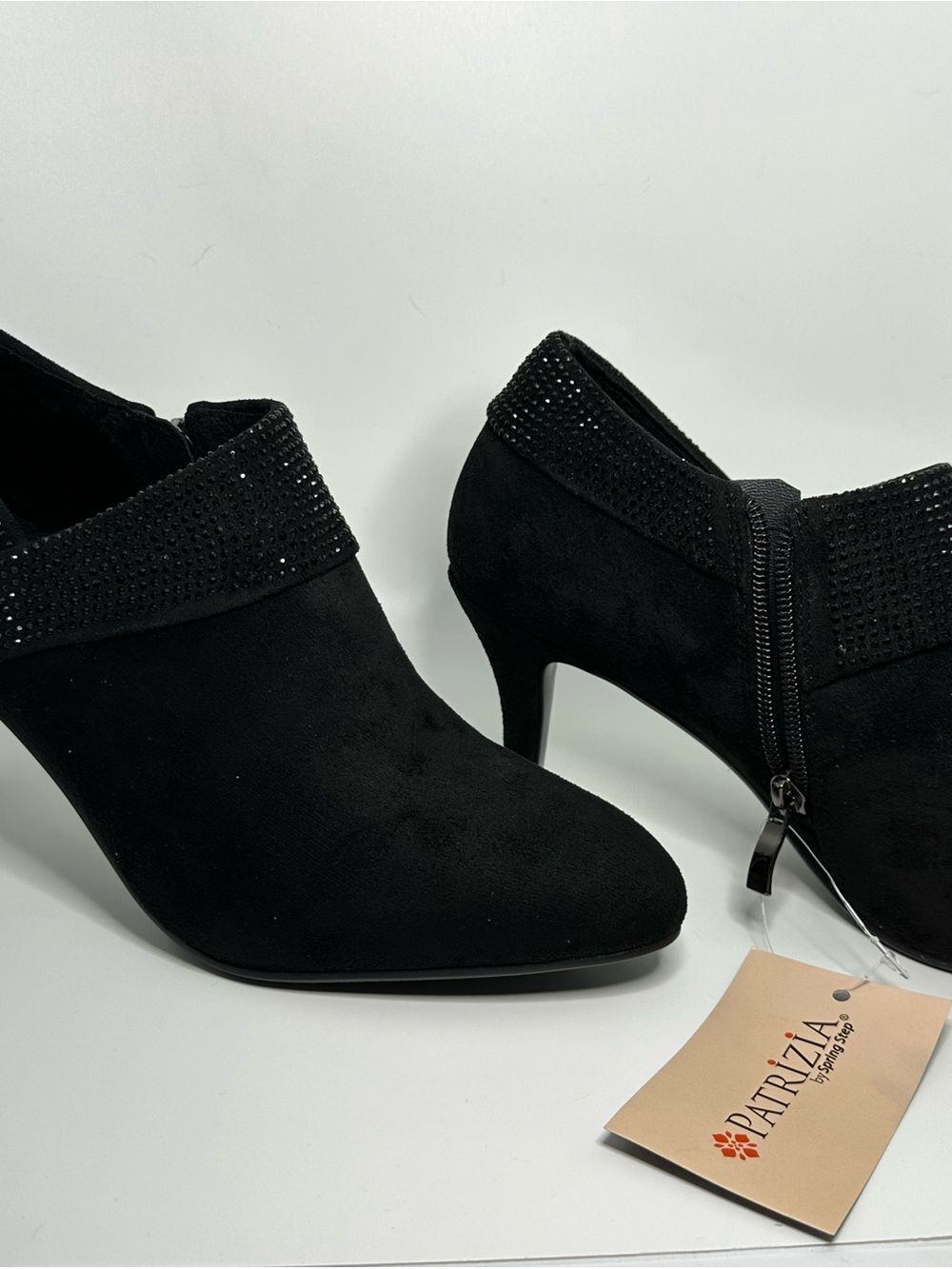 Patrizia by Spring Step Solorio Black Suede Rhinestone Ankle Booties 8